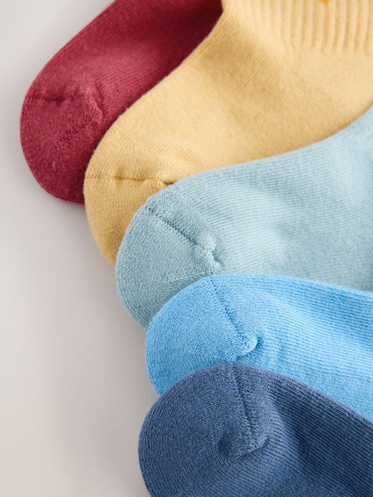 Multi Faces Cushioned Footbed Cotton Rich Ribbed Socks 5 Pack
