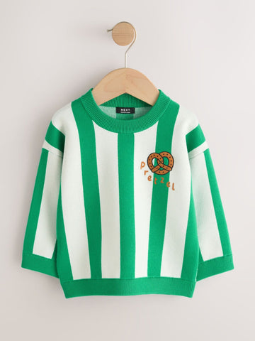 Green/Ecru Pretzel Knitted Crew Neck Jumper (3mths-7yrs)