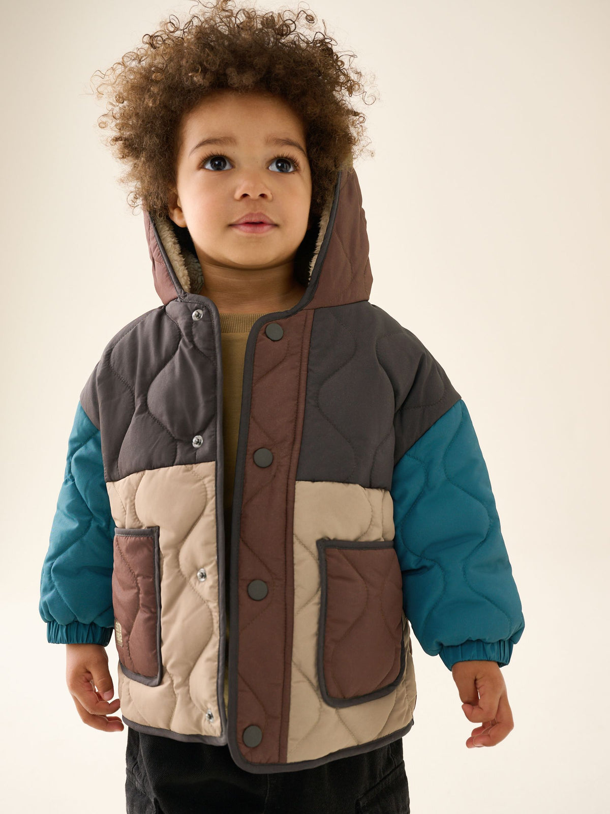 Brown Colour Block Quilted Coat (3mths-7yrs)