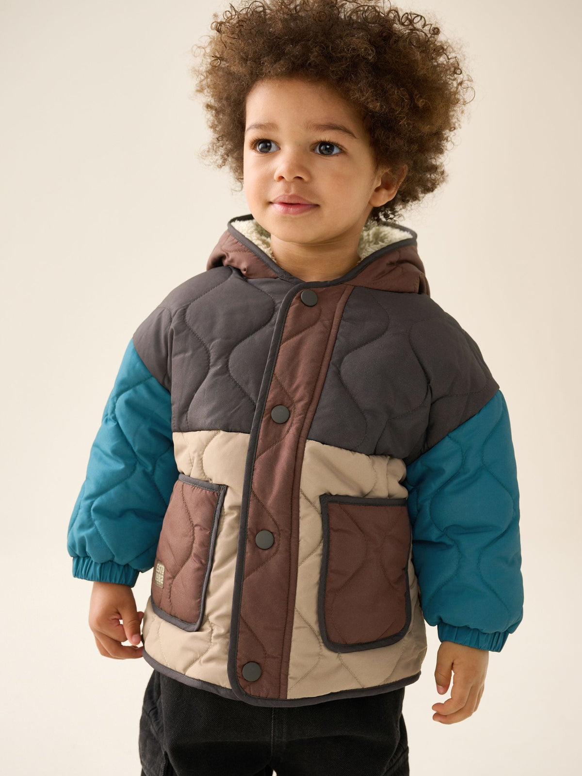 Brown Colour Block Quilted Coat (3mths-7yrs)