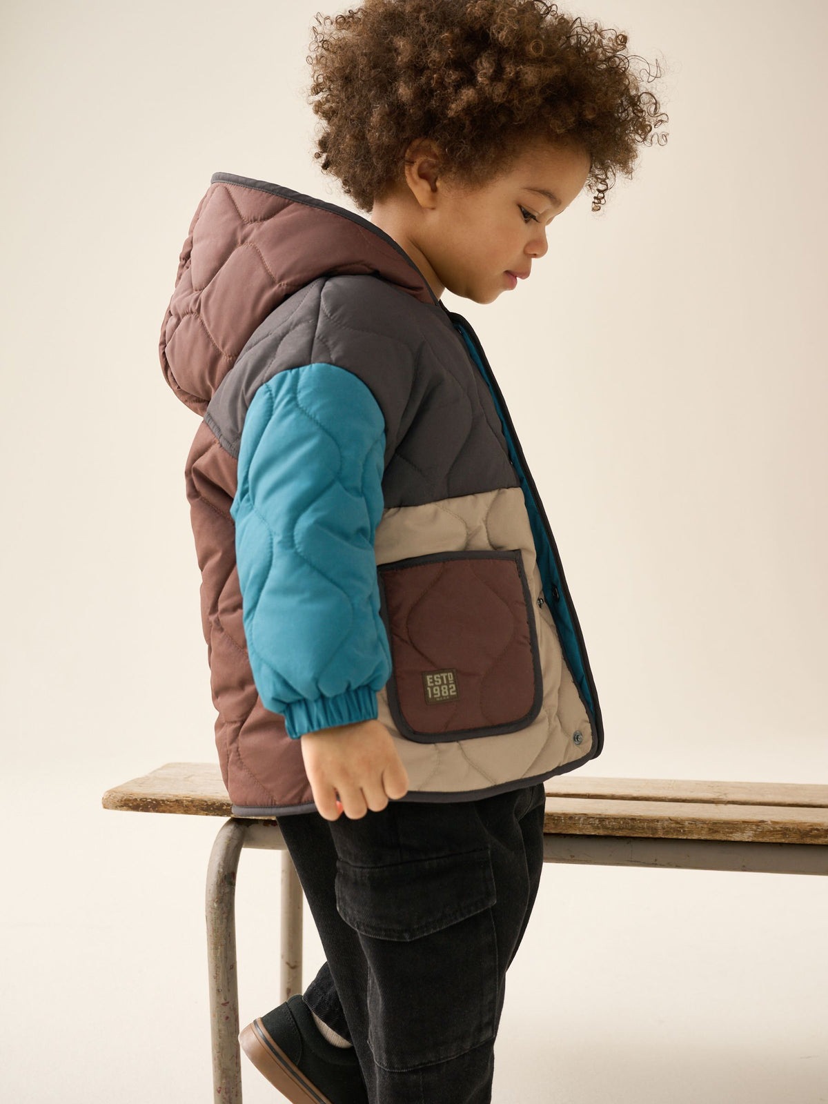 Brown Colour Block Quilted Coat (3mths-7yrs)