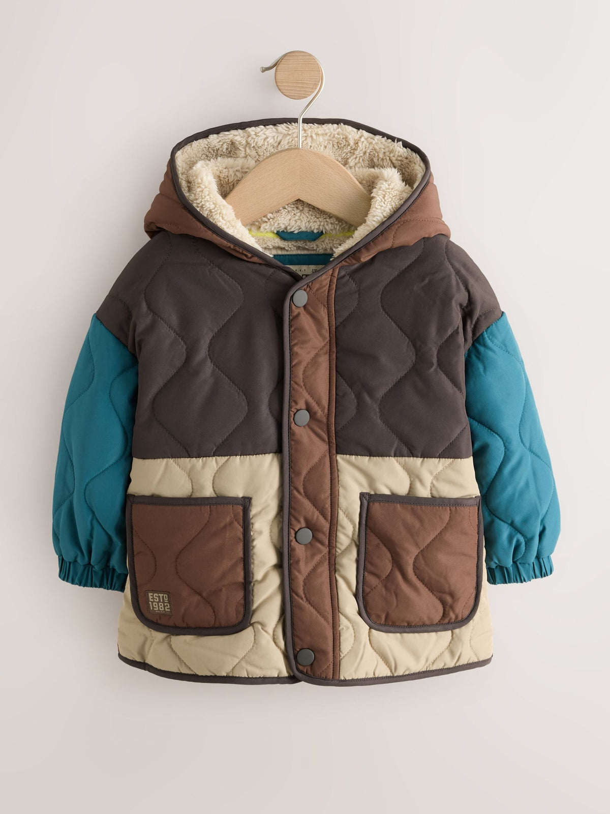 Brown Colour Block Quilted Coat (3mths-7yrs)
