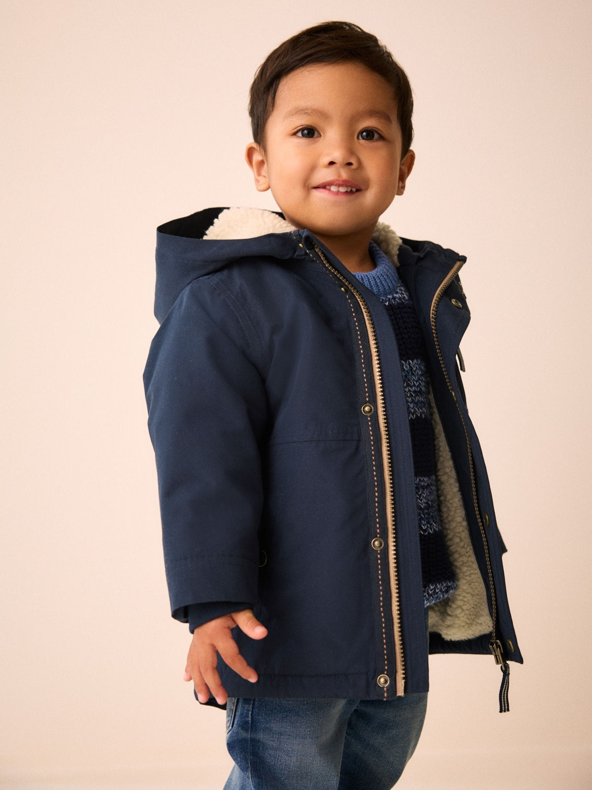 Navy Waterproof Borg Lined Parka (3mths-7yrs)