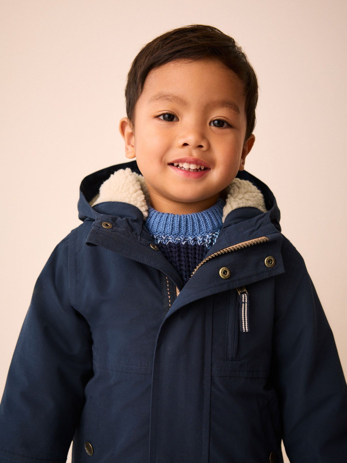 Navy Waterproof Borg Lined Parka (3mths-7yrs)