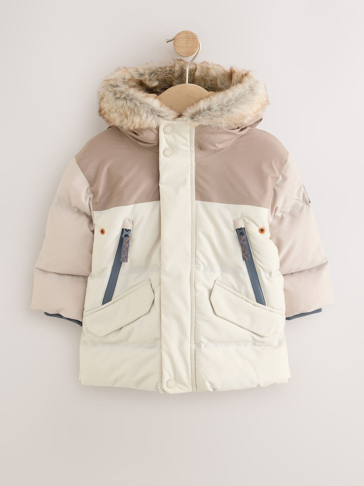 Neutral Colour Block Waterproof Padded Coat (12mths-10yrs)