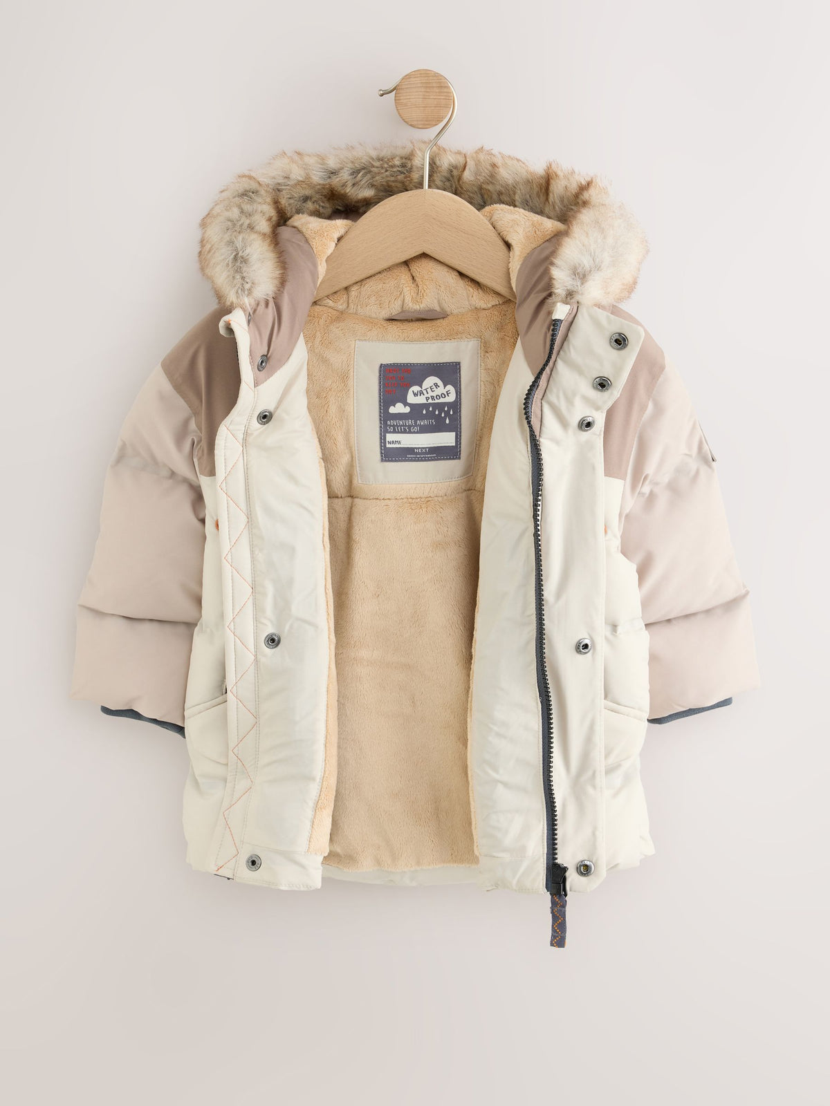 Neutral Colour Block Waterproof Padded Coat (12mths-10yrs)