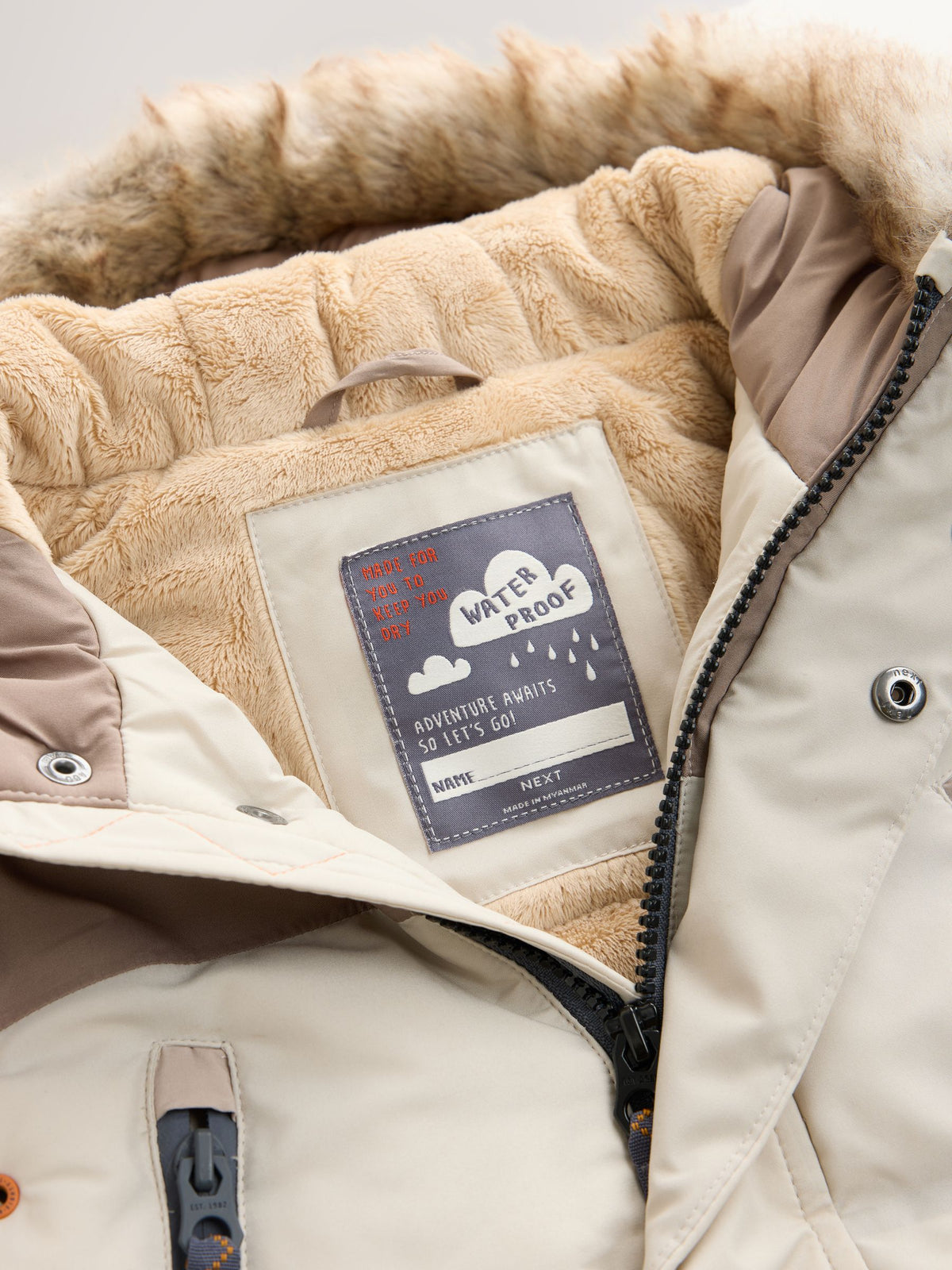 Neutral Colour Block Waterproof Padded Coat (12mths-10yrs)