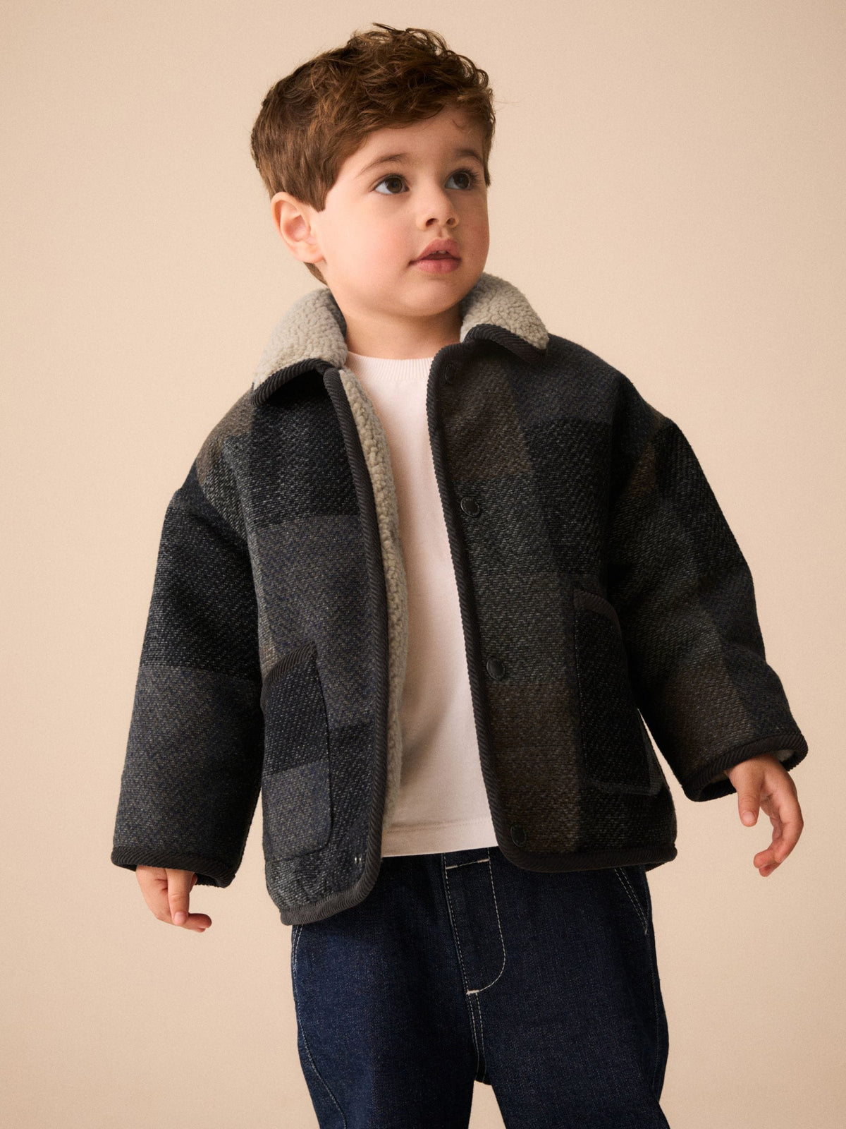 Multi Check Borg Collar Jacket (3mths-7yrs)