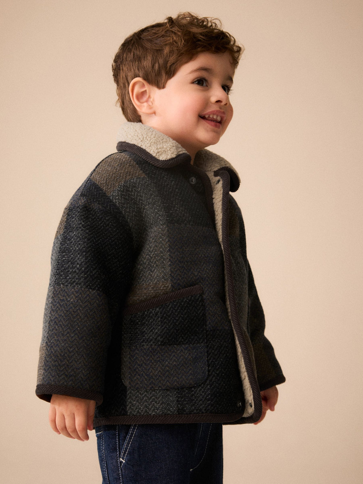 Multi Check Borg Collar Jacket (3mths-7yrs)