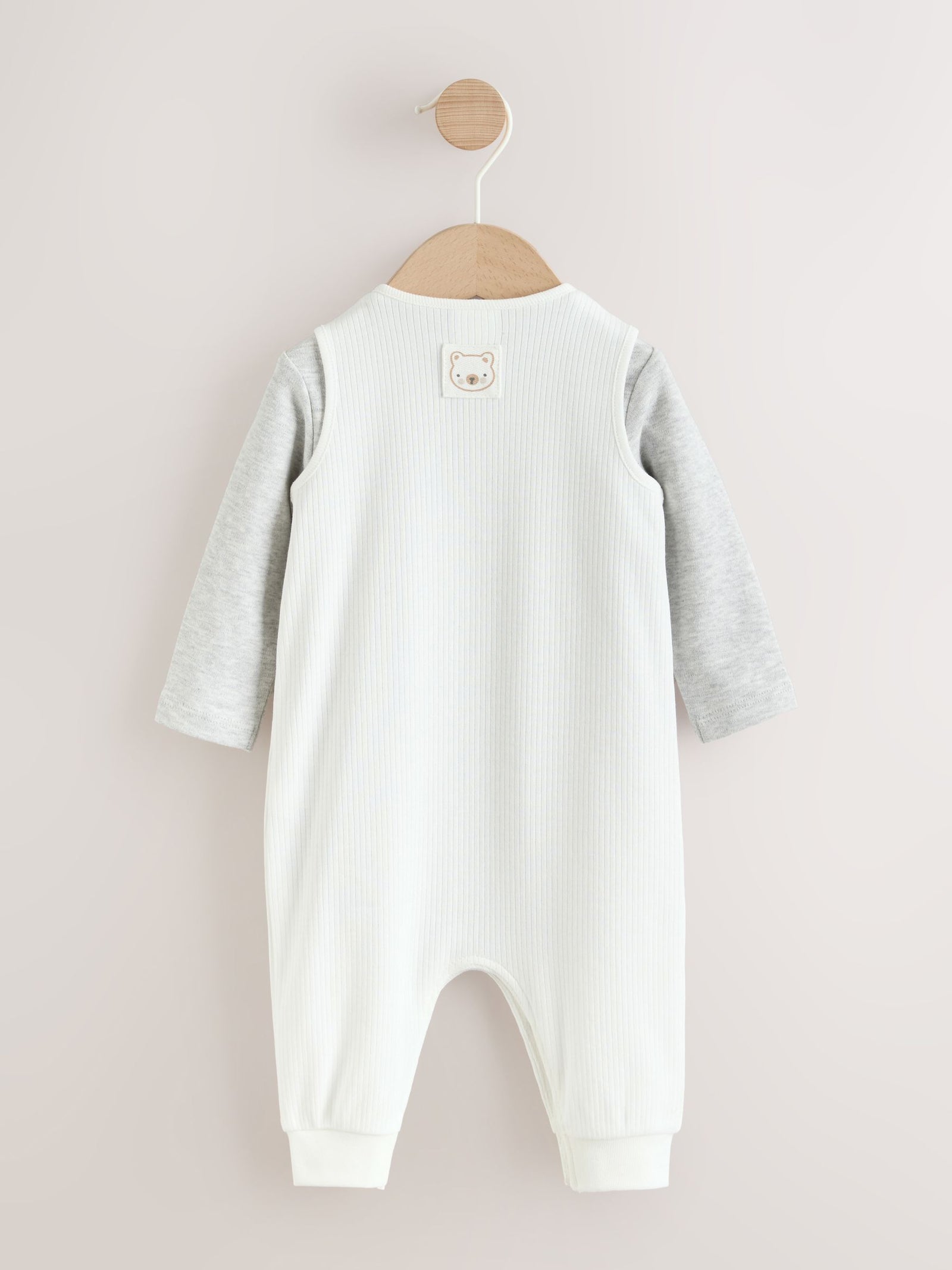 White Jersey Rib Dungaree and Bodysuit Baby Set (0mths-2yrs)