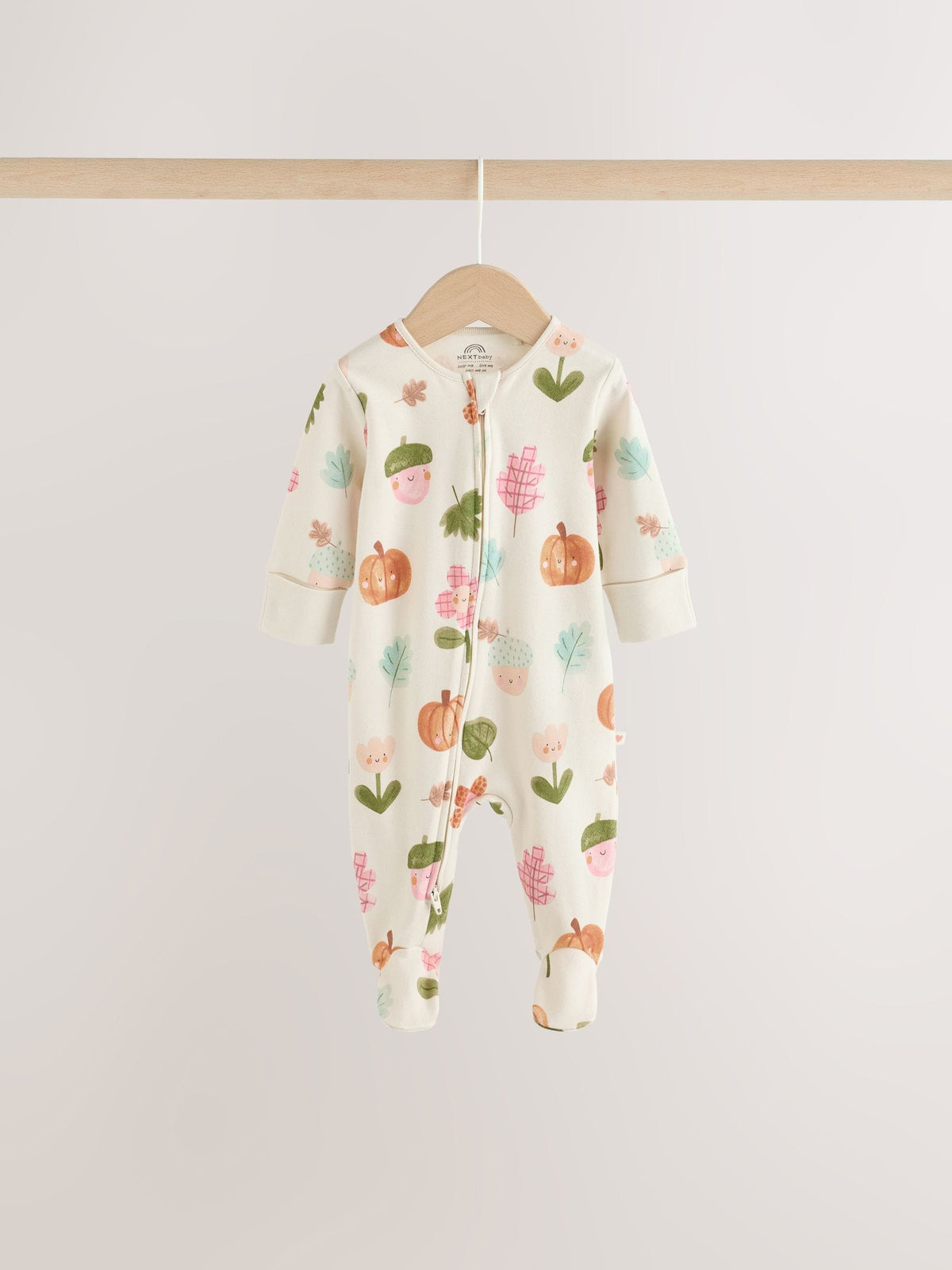 Sage Green Pumpkin Two Way Zip Baby Sleepsuits 3 Pack (0-3yrs)