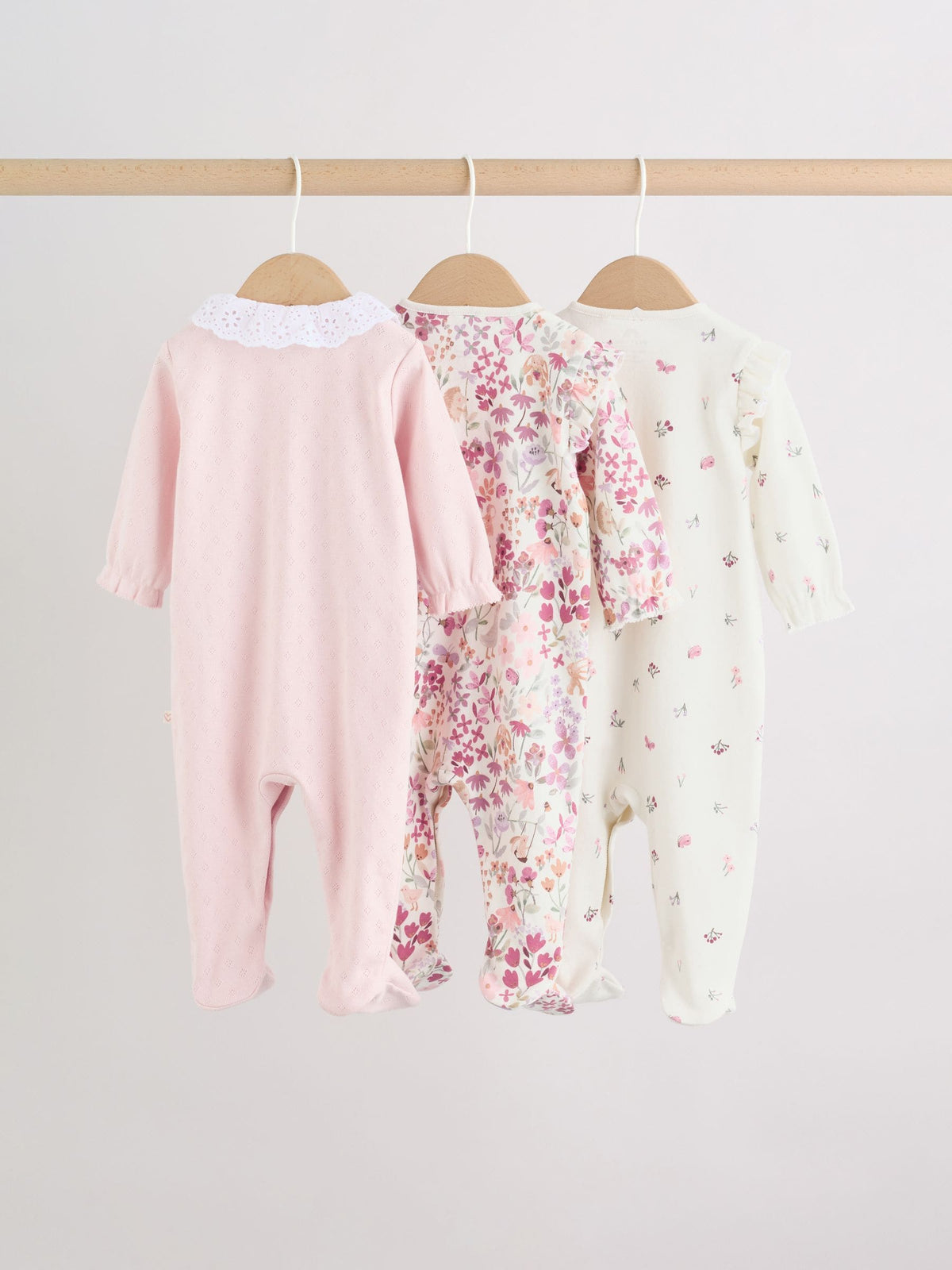 Pink Floral Bunny Sleepsuits 3 Pack (0mths-2yrs)