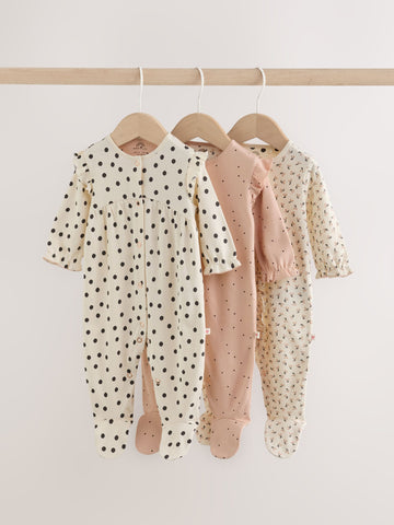 Cream/Pink Polka Dot Sleepsuits 3 Pack (0mths-2yrs)