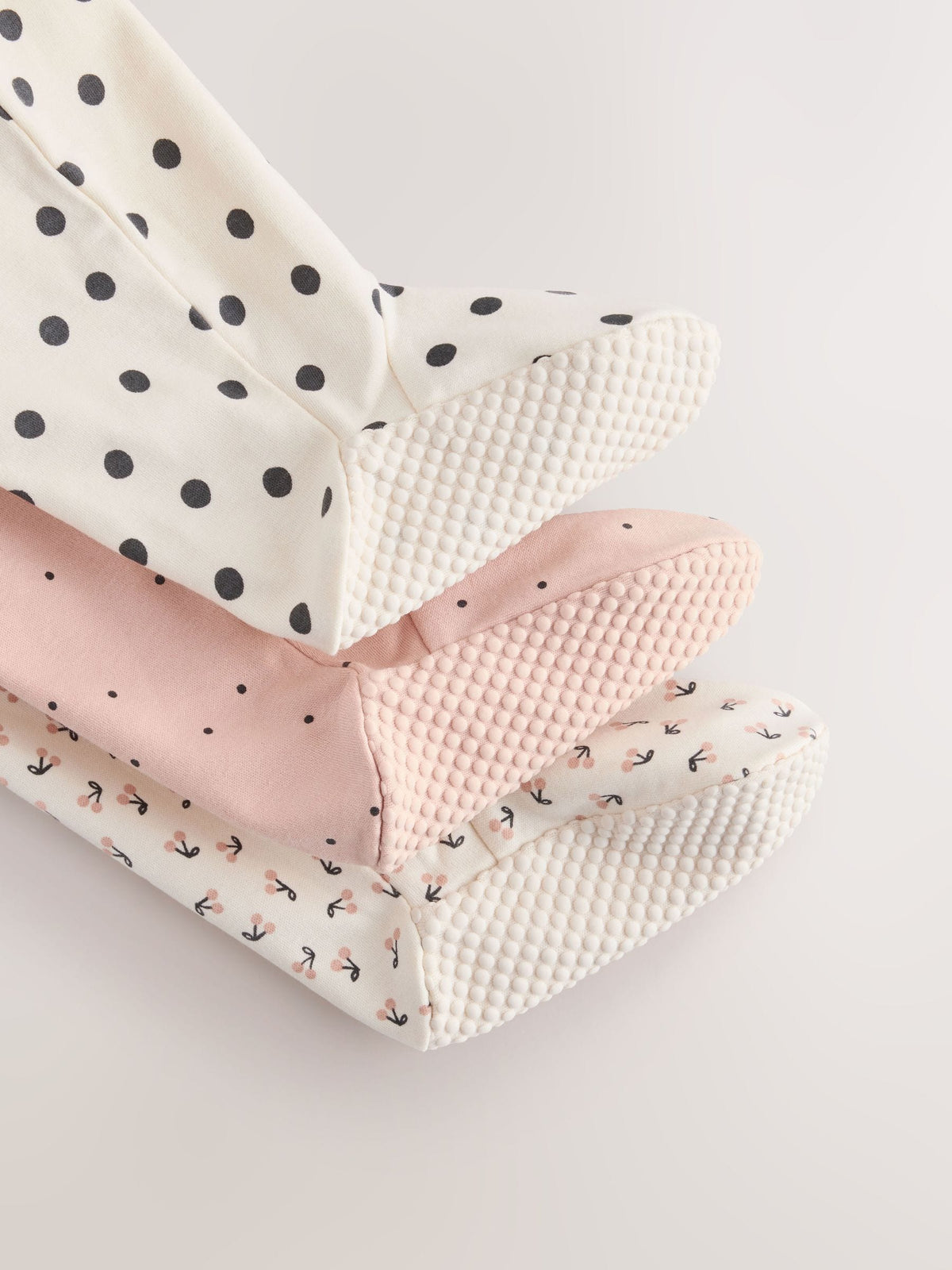 Cream/Pink Polka Dot Sleepsuits 3 Pack (0mths-2yrs)