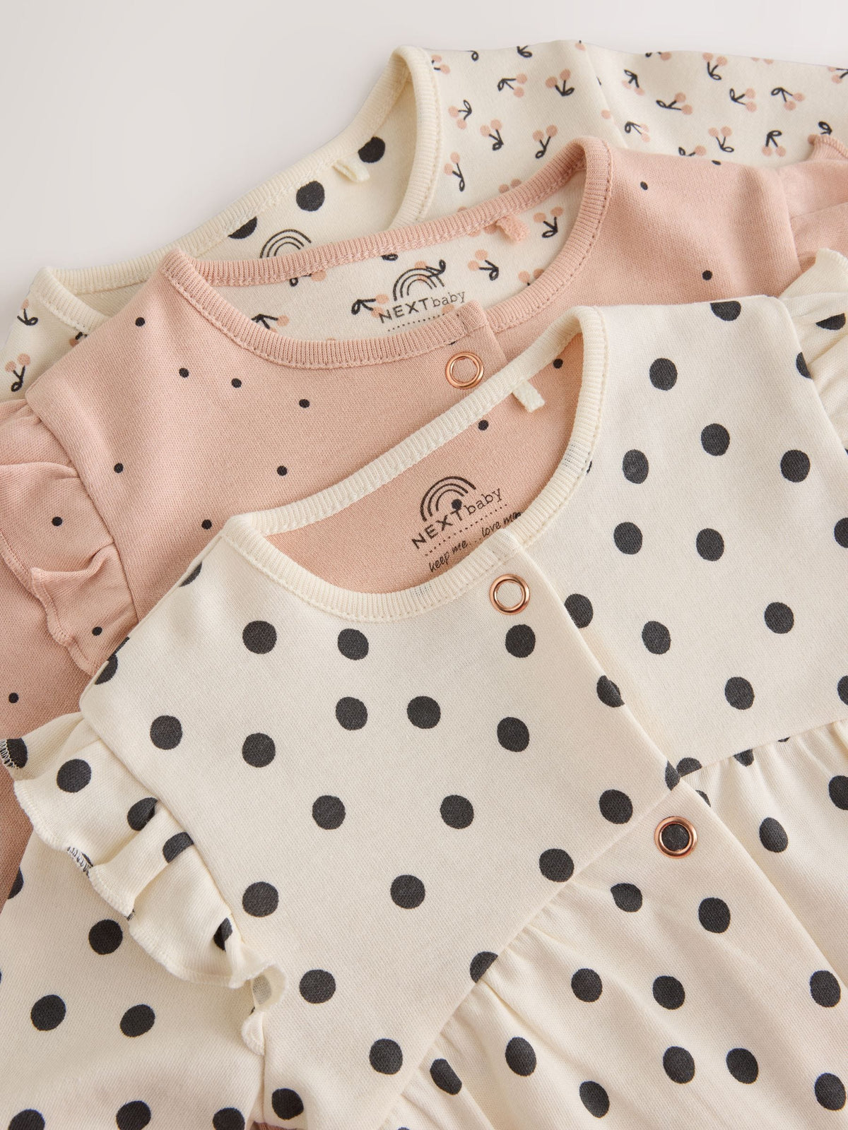 Cream/Pink Polka Dot Sleepsuits 3 Pack (0mths-2yrs)