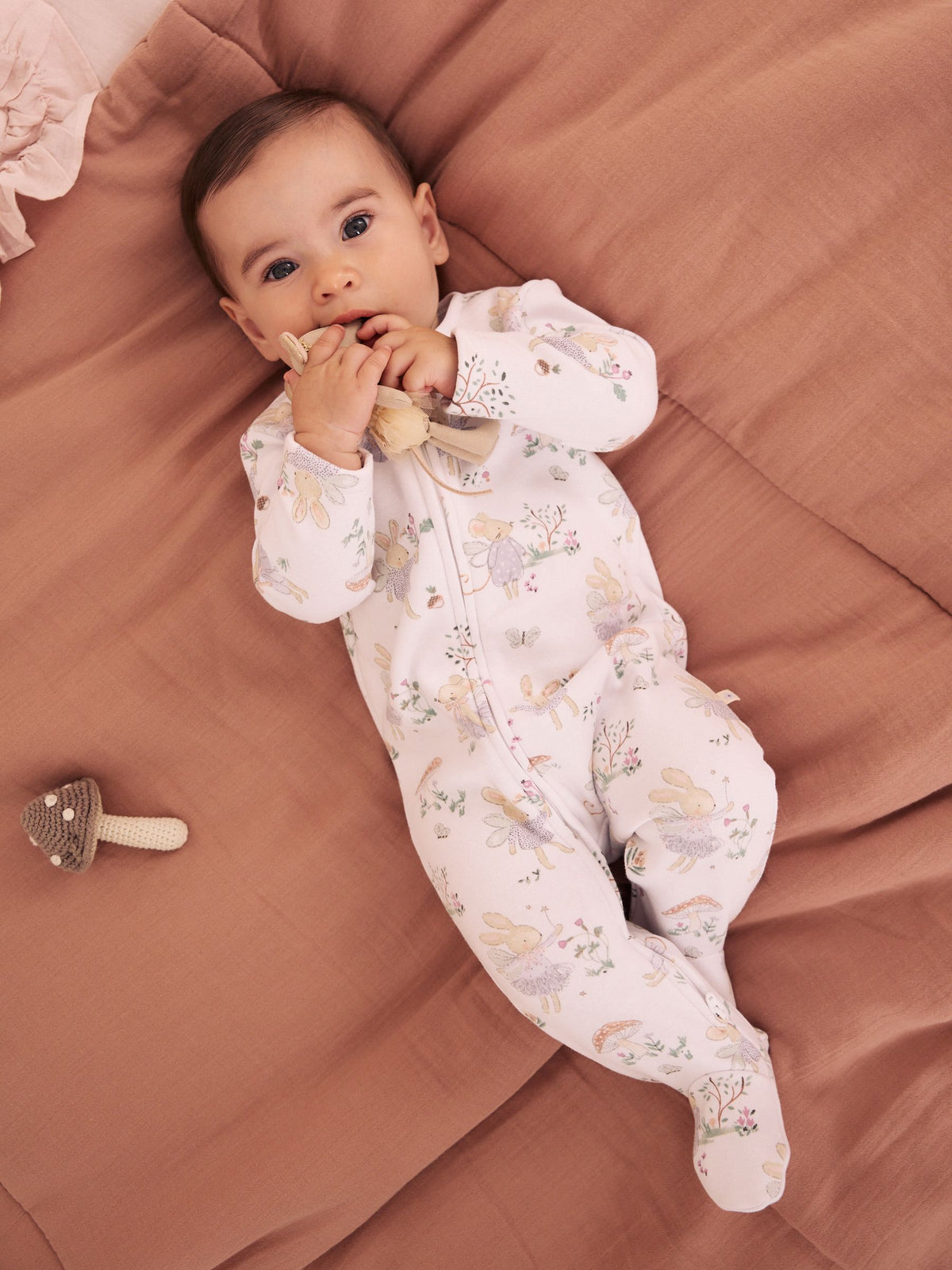 White/Lilac Fairy Mouse Fleece Lined Two Way Zip Baby Sleepsuit