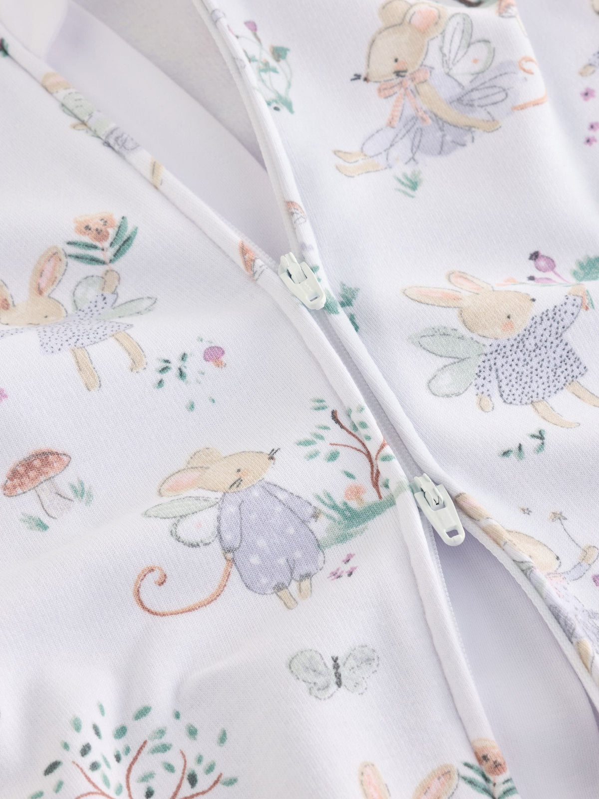 White/Lilac Fairy Mouse Fleece Lined Two Way Zip Baby Sleepsuit