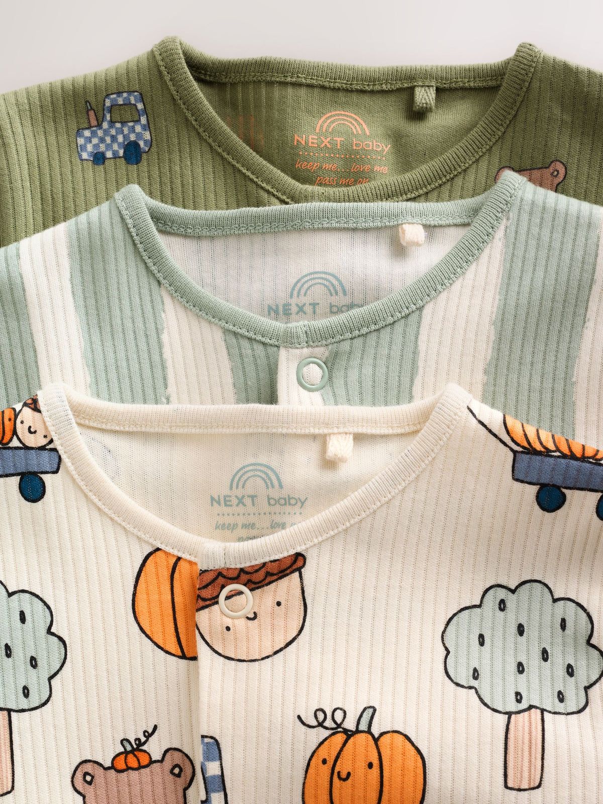 Sage Green Pumpkin Sleepsuits 3 Pack (0mths-2yrs)