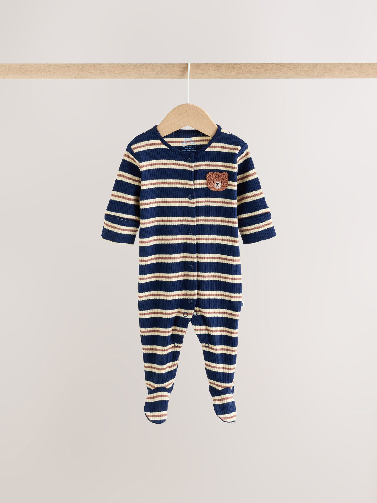 Blue/Brown Stripe Baby Sleepsuits 3 Pack (0mths-2yrs)