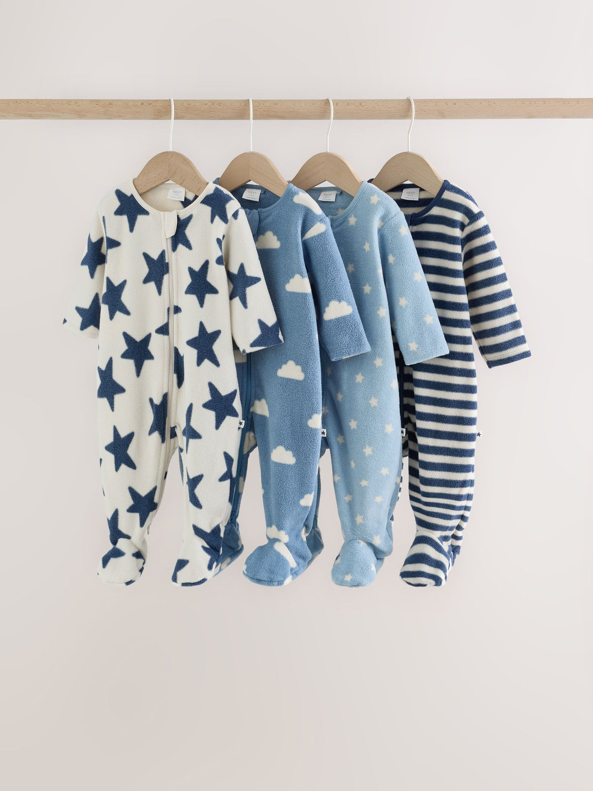 Blue Micro Fleece Two Way Zip Baby Sleepsuits 4 Pack