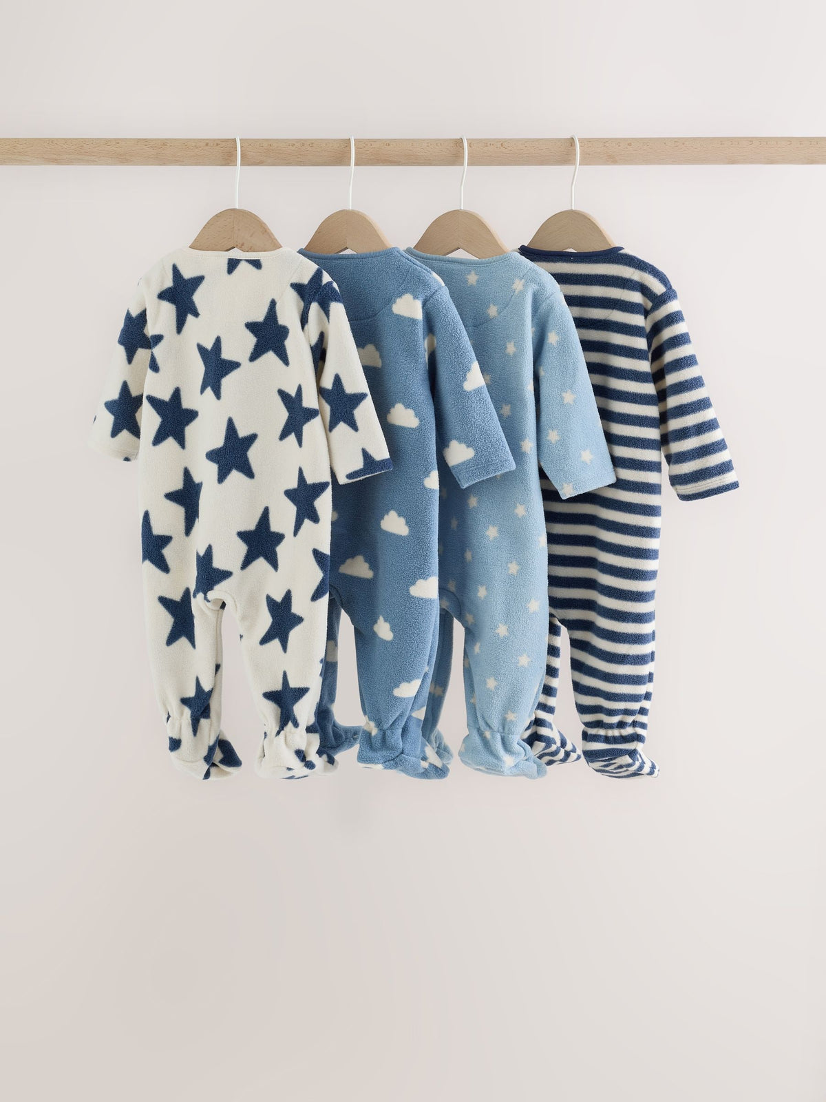 Blue Micro Fleece Two Way Zip Baby Sleepsuits 4 Pack