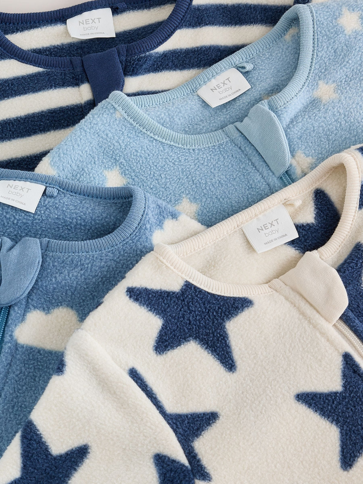 Blue Micro Fleece Two Way Zip Baby Sleepsuits 4 Pack