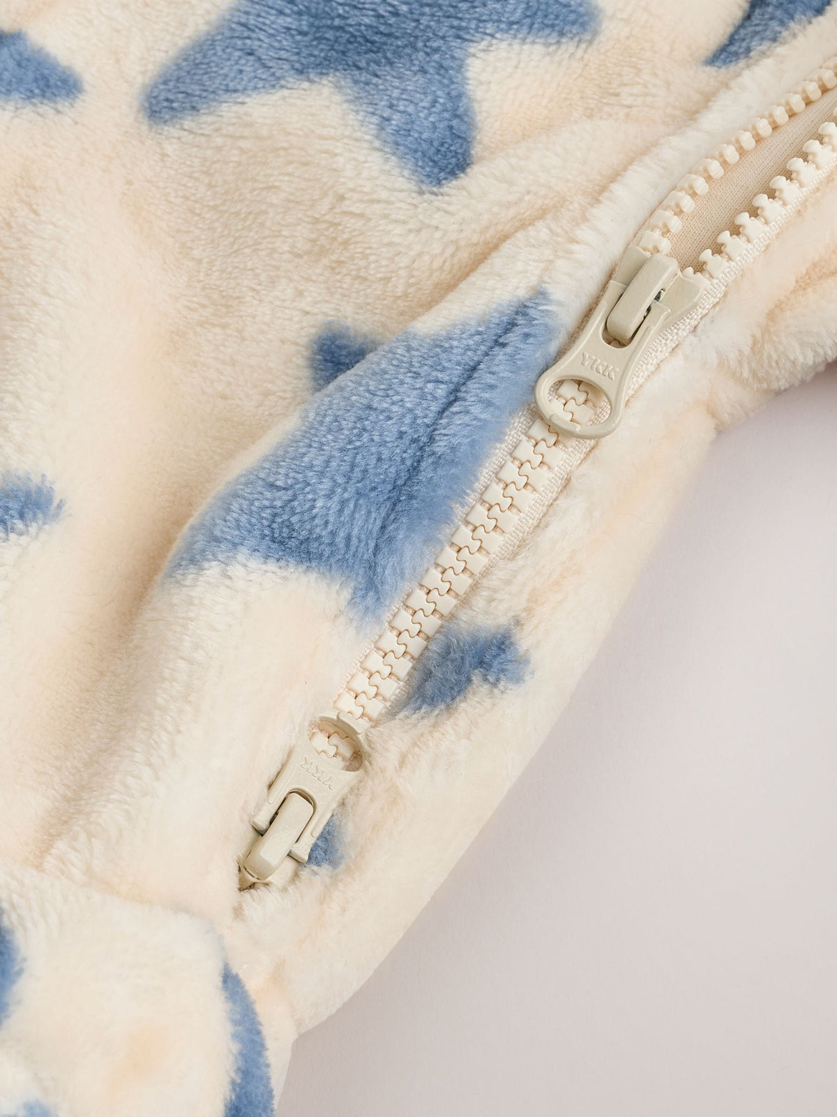 Neutral/Blue Star Micro Fleece Two Way Zip Baby Sleepsuit