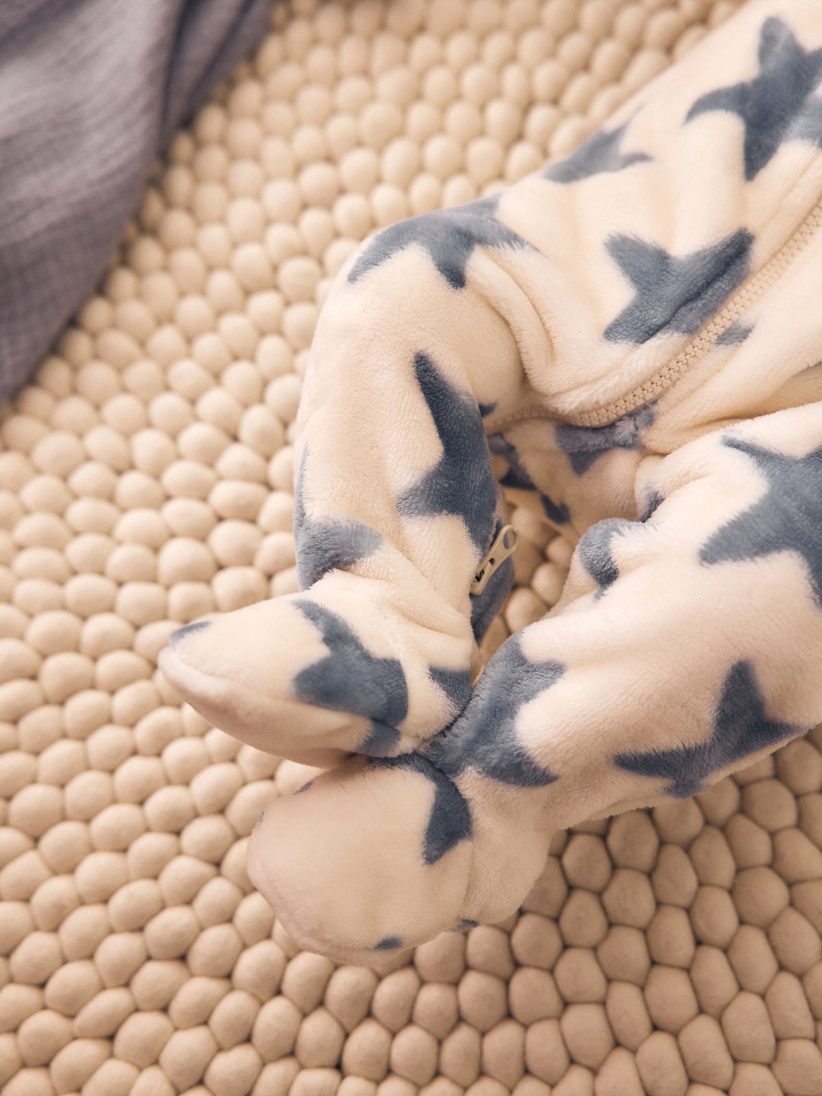 Neutral/Blue Star Micro Fleece Two Way Zip Baby Sleepsuit