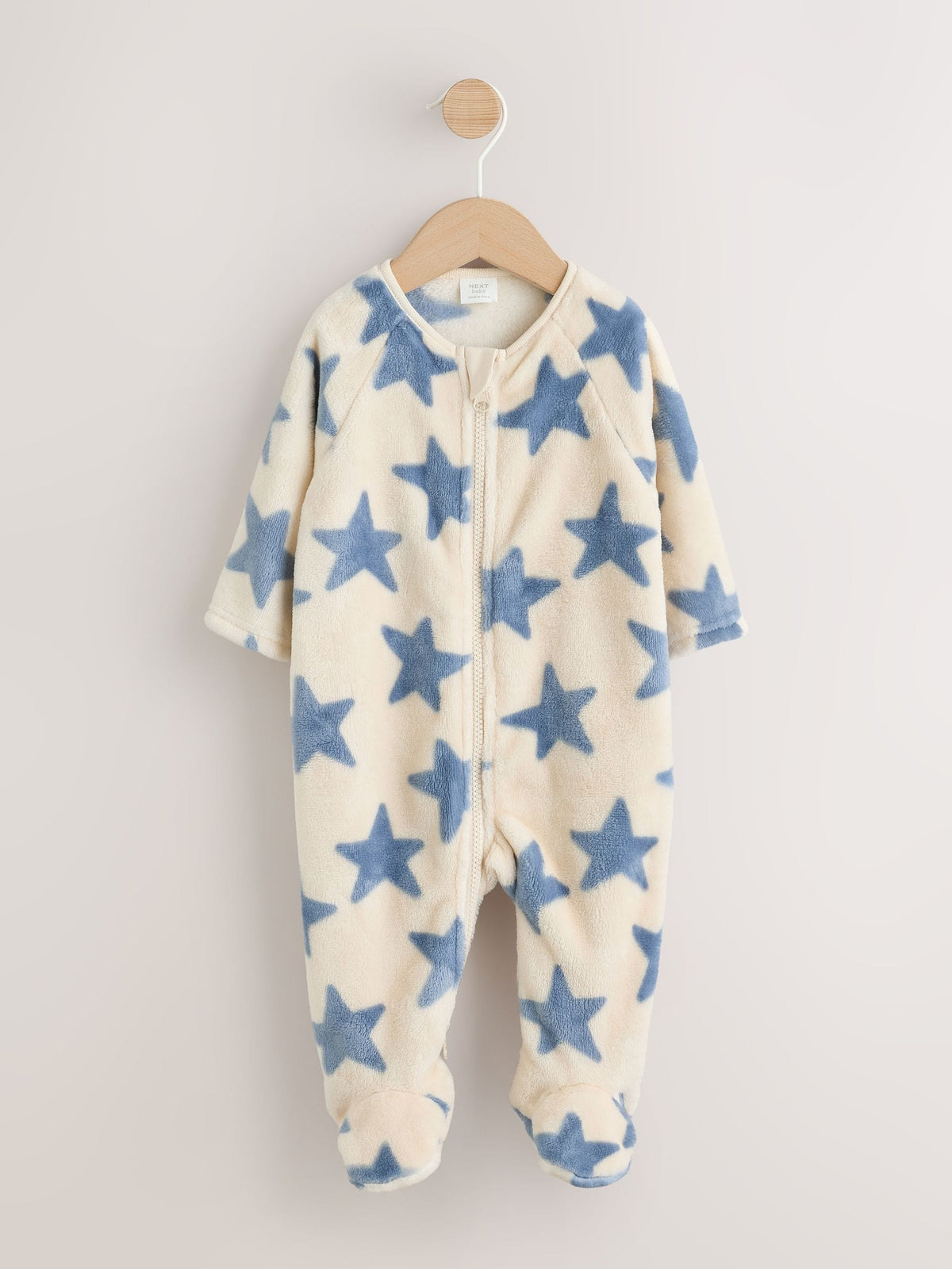 Neutral/Blue Star Micro Fleece Two Way Zip Baby Sleepsuit