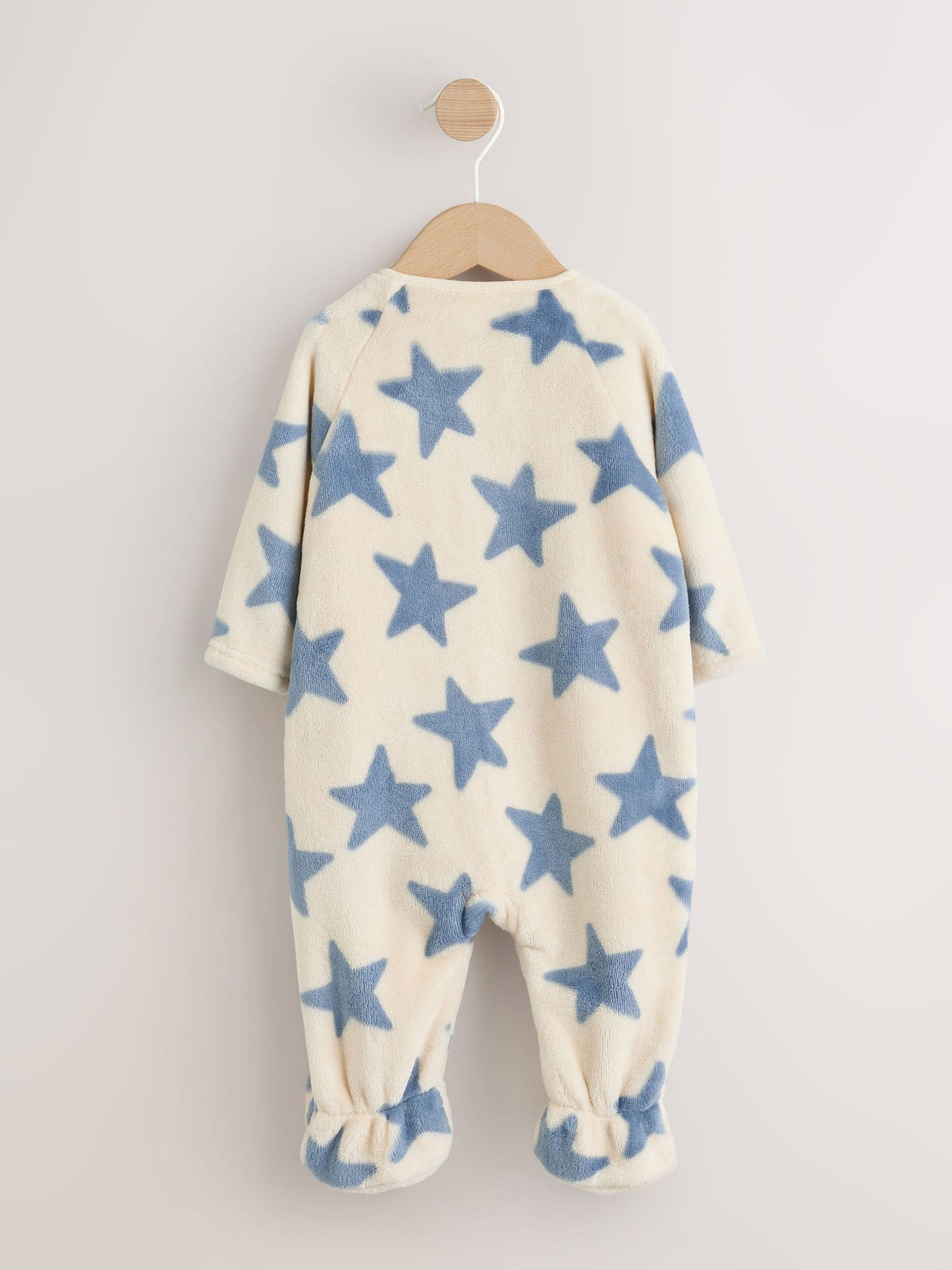 Neutral/Blue Star Micro Fleece Two Way Zip Baby Sleepsuit