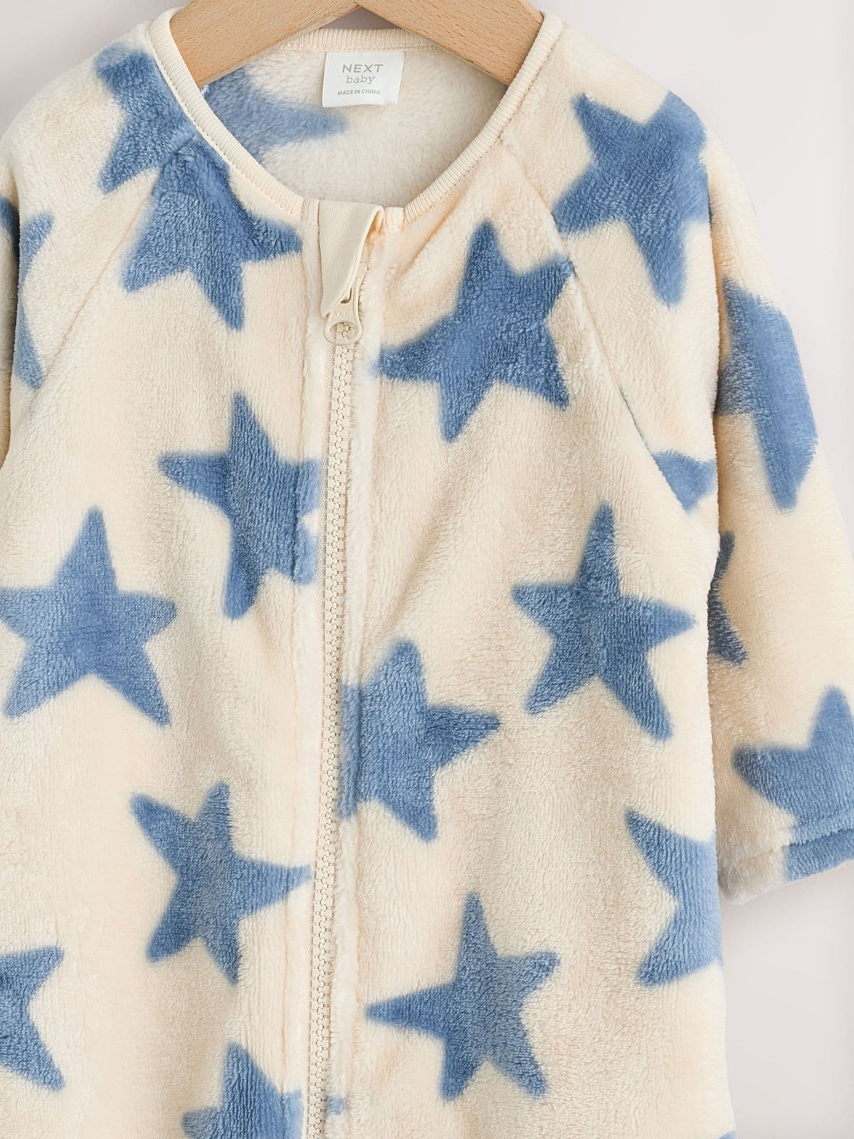 Neutral/Blue Star Micro Fleece Two Way Zip Baby Sleepsuit