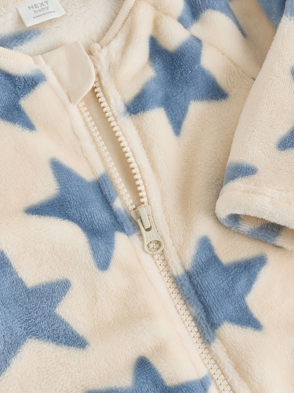 Neutral/Blue Star Micro Fleece Two Way Zip Baby Sleepsuit