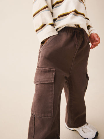 Brown Washed Wide Leg Cargo Trousers (3mths-7yrs)