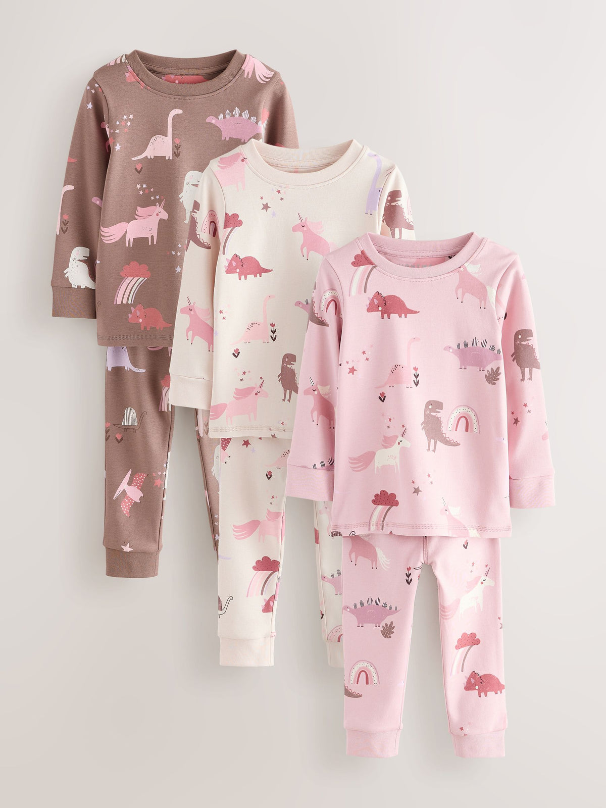Pink/Cream Snuggle Pyjamas 3 Pack (9mths-12yrs)