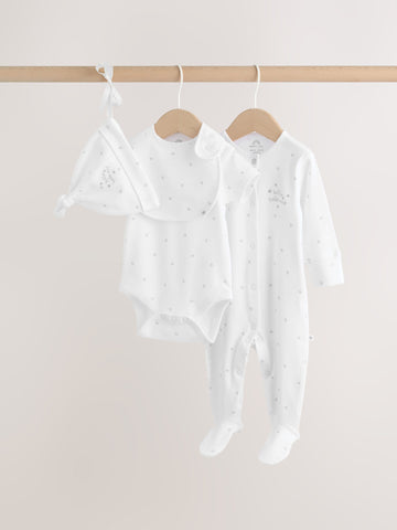 White Sleepsuit, Bodysuit, Hat and Bib Set 4 Piece (0-9mths)