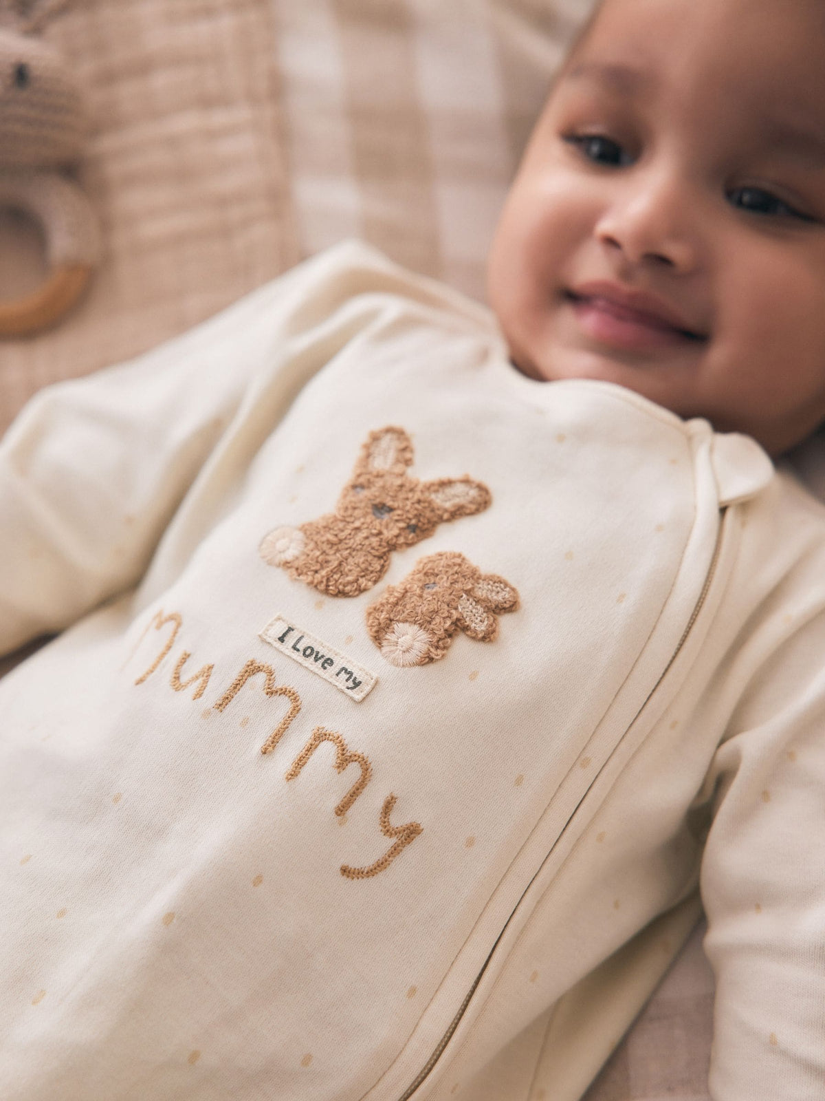 Neutral I Love My Mummy Two Way Zip Baby Sleepsuit (0-18mths)