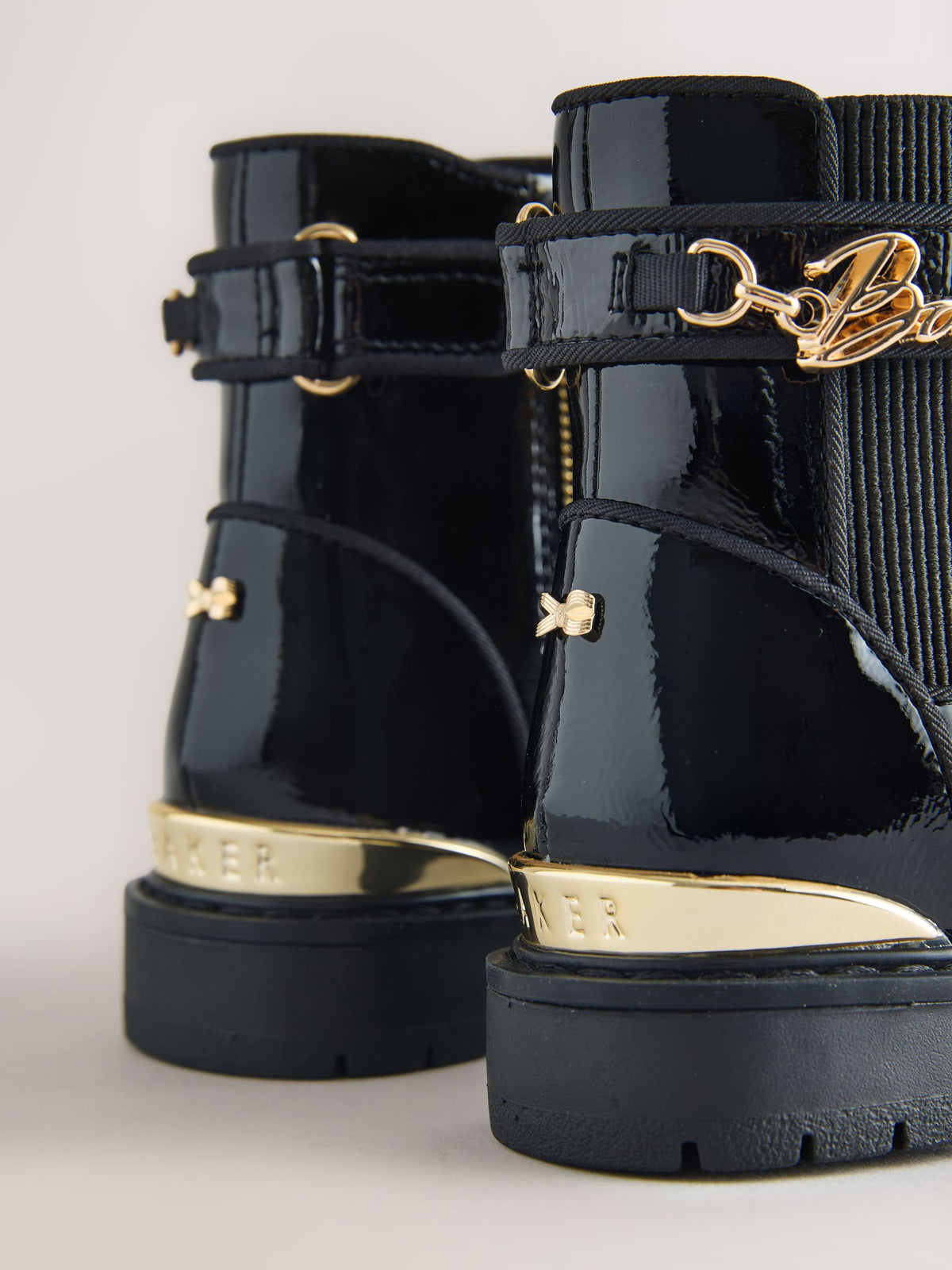 Baker by Ted Baker Black Patent Baker by Ted Baker Black Multiple Straps Chunky Chelsea Black Patent Boots
