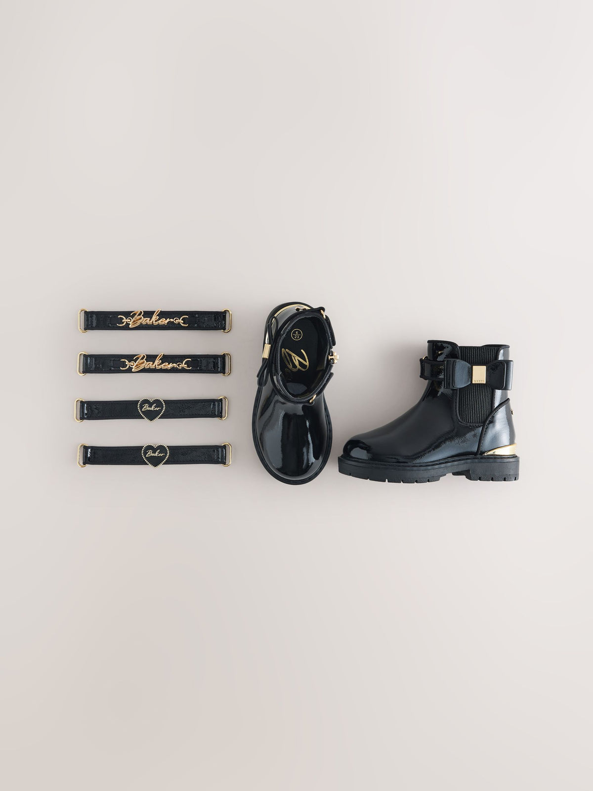 Baker by Ted Baker Black Patent Baker by Ted Baker Black Multiple Straps Chunky Chelsea Black Patent Boots