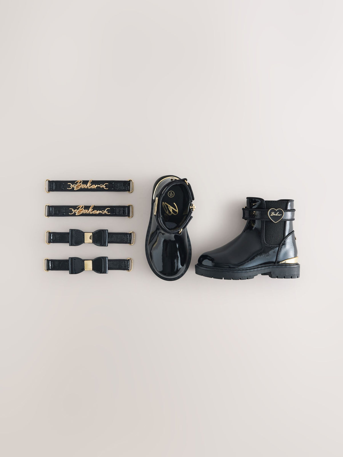 Baker by Ted Baker Black Patent Baker by Ted Baker Black Multiple Straps Chunky Chelsea Black Patent Boots