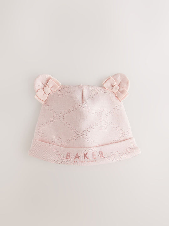 Baker by Ted Baker Pink Pointelle Wrap-Over Sleepsuit & Hat Set
