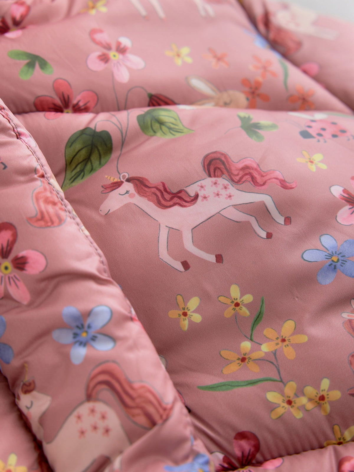 Pink Unicorn Shower Resistant Faux Fur Trim Padded Coat (6mths-7yrs)