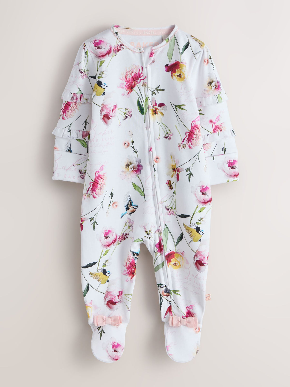 Baker by Ted Baker Pink/White Cotton Printed Sleepsuits 3 Pack