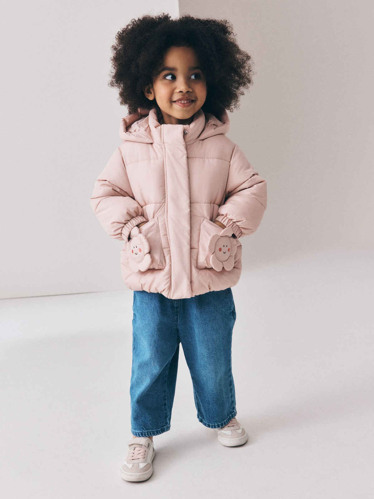 Light Pink Flower Pockets Shower Resistant Padded Coat (3mths-7yrs)