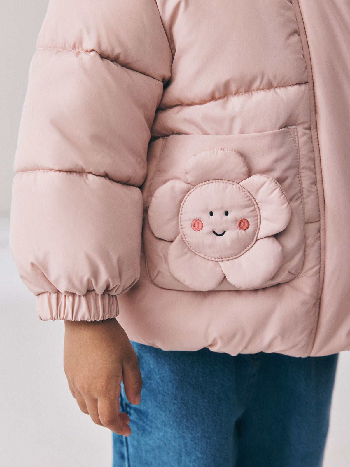 Light Pink Flower Pockets Shower Resistant Padded Coat (3mths-7yrs)