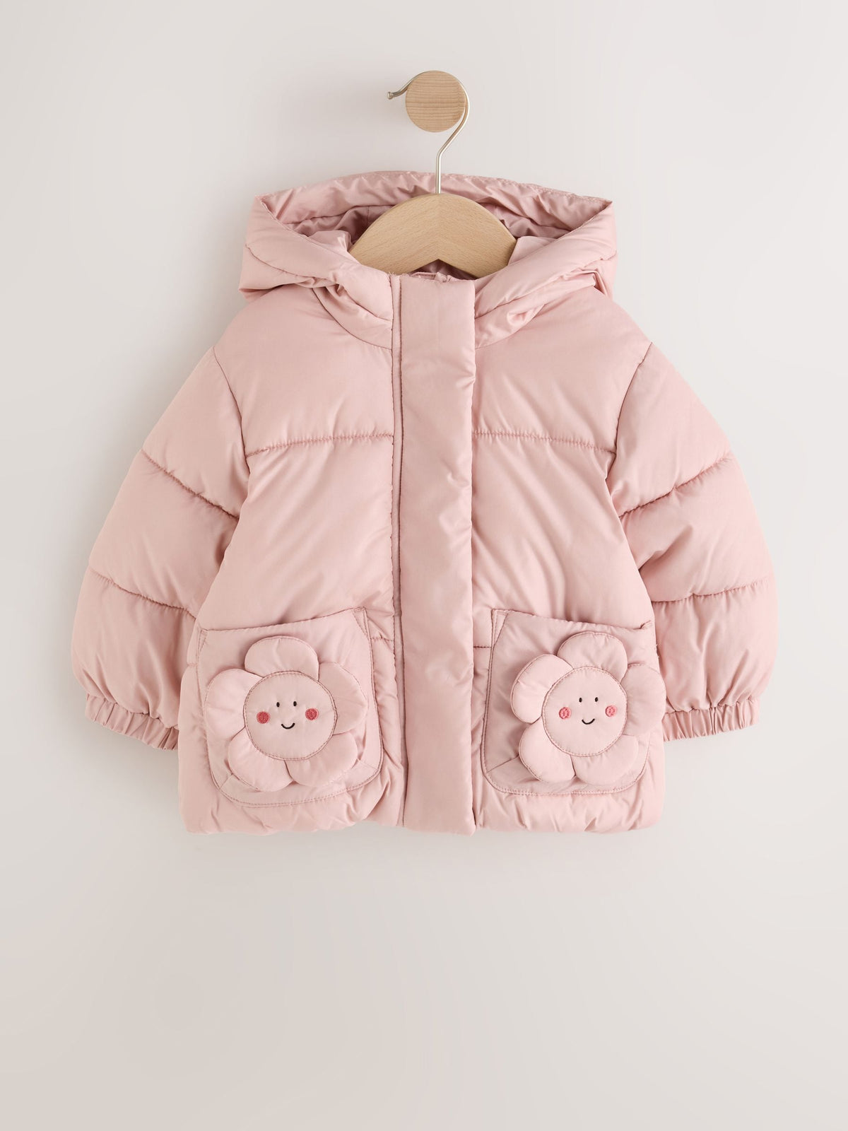 Light Pink Flower Pockets Shower Resistant Padded Coat (3mths-7yrs)