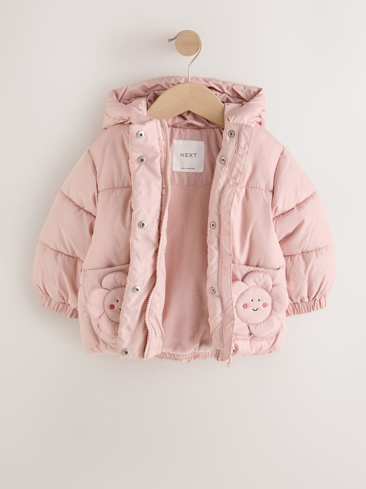 Light Pink Flower Pockets Shower Resistant Padded Coat (3mths-7yrs)
