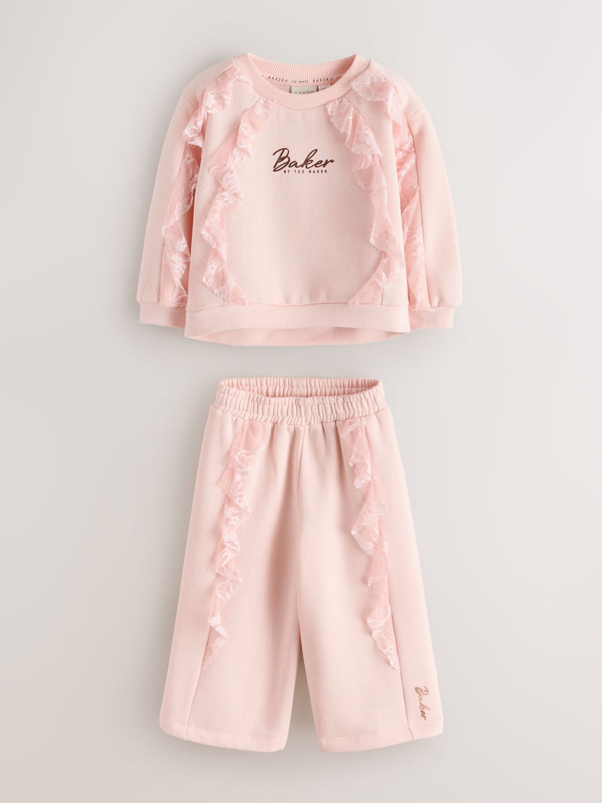 Baker by Ted Baker Pink Lace Trim Sweat Top & Joggers Set 2 Piece
