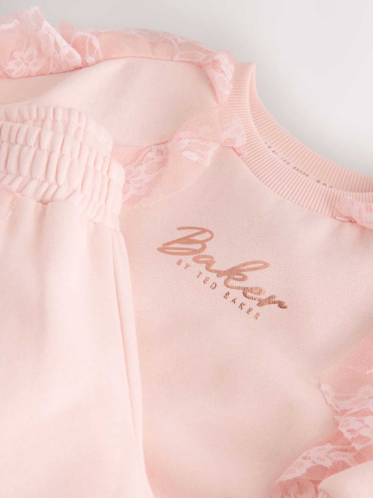 Baker by Ted Baker Pink Lace Trim Sweat Top & Joggers Set 2 Piece