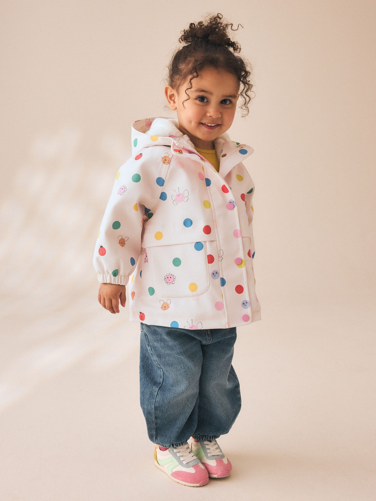 Cream Polka Dot Waterproof Faux Fur Lined Jacket (12mths-7yrs)