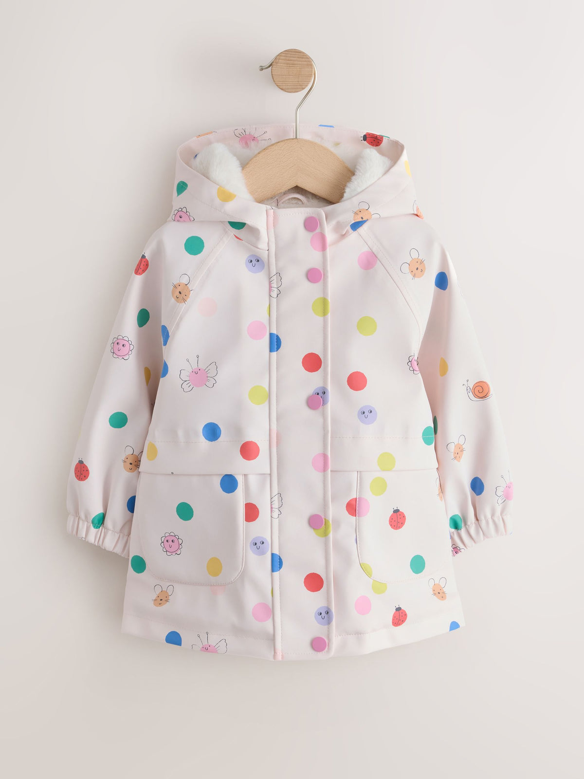 Cream Polka Dot Waterproof Faux Fur Lined Jacket (12mths-7yrs)
